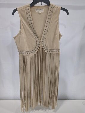 Idyllwind Beige Fringe Vest with Stud Accents
